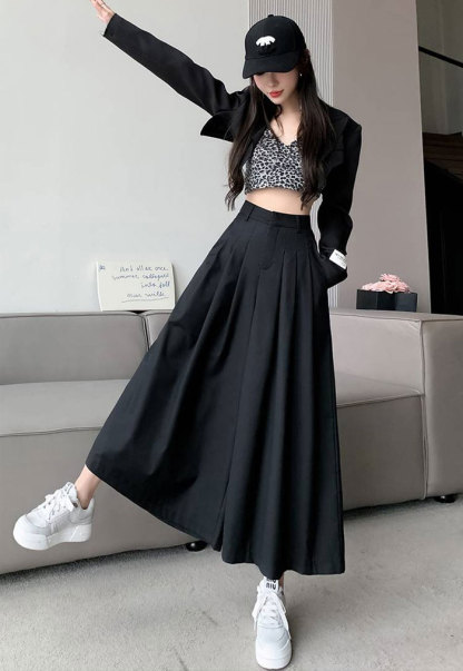 ガウチョパンツ　ワイドパンツ　スカンツ　おしゃれ　ロングパンツ　春夏　春秋　無地　レディース　ボトムス　体型カバー　ハイウエスト　着痩せ　ロング丈　パンツ　ゆったり　美脚　可愛い　上品