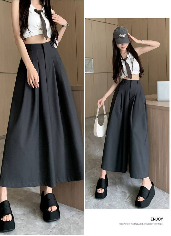 ガウチョパンツ　ワイドパンツ　スカンツ　おしゃれ　ロングパンツ　春夏　春秋　無地　レディース　ボトムス　体型カバー　ハイウエスト　着痩せ　ロング丈　パンツ　ゆったり　美脚　可愛い　上品