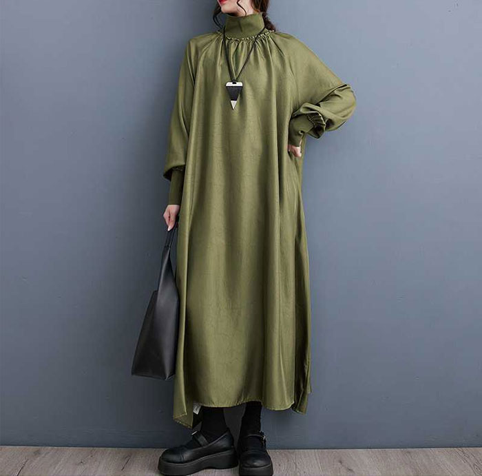 ロングワンピース 秋冬 春秋 レディース マキシワンピース マキシワンピ 長袖 ワンピース ハイネック ロング丈 大きいサイズ 体型カバー ゆったり カジュアル 大人 着痩せ 30代 40代 50代 春 秋 冬 きれいめ