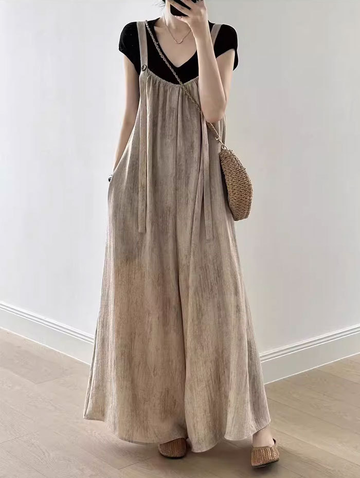 オールインワン サロペット ワイドパンツ レディース スカート 楽ちん 体型カバー ボトムス 春夏 綿麻混 マタニティ スカーチョ きれいめ 重ね着 リラックス 着痩せ 大きいサイズ ふんわり