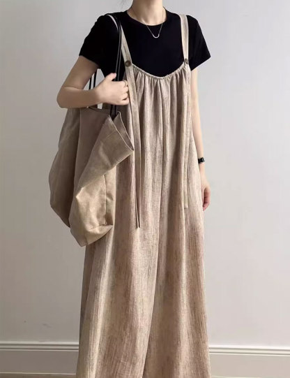 オールインワン サロペット ワイドパンツ レディース スカート 楽ちん 体型カバー ボトムス 春夏 綿麻混 マタニティ スカーチョ きれいめ 重ね着 リラックス 着痩せ 大きいサイズ ふんわり