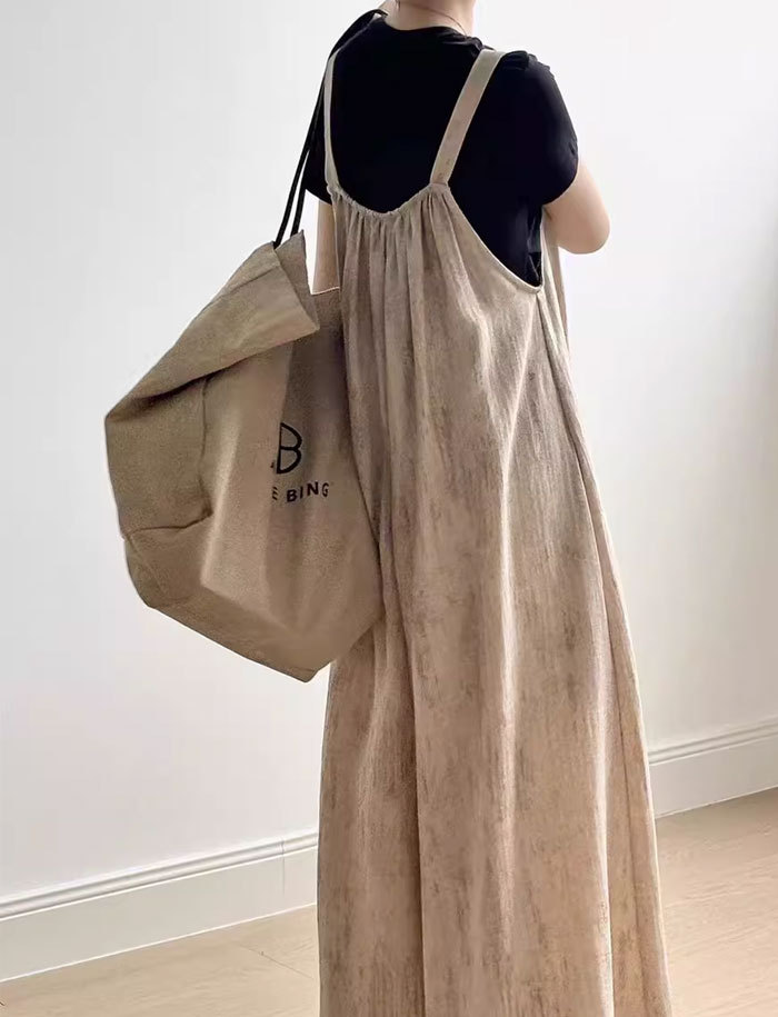 オールインワン サロペット ワイドパンツ レディース スカート 楽ちん 体型カバー ボトムス 春夏 綿麻混 マタニティ スカーチョ きれいめ 重ね着 リラックス 着痩せ 大きいサイズ ふんわり