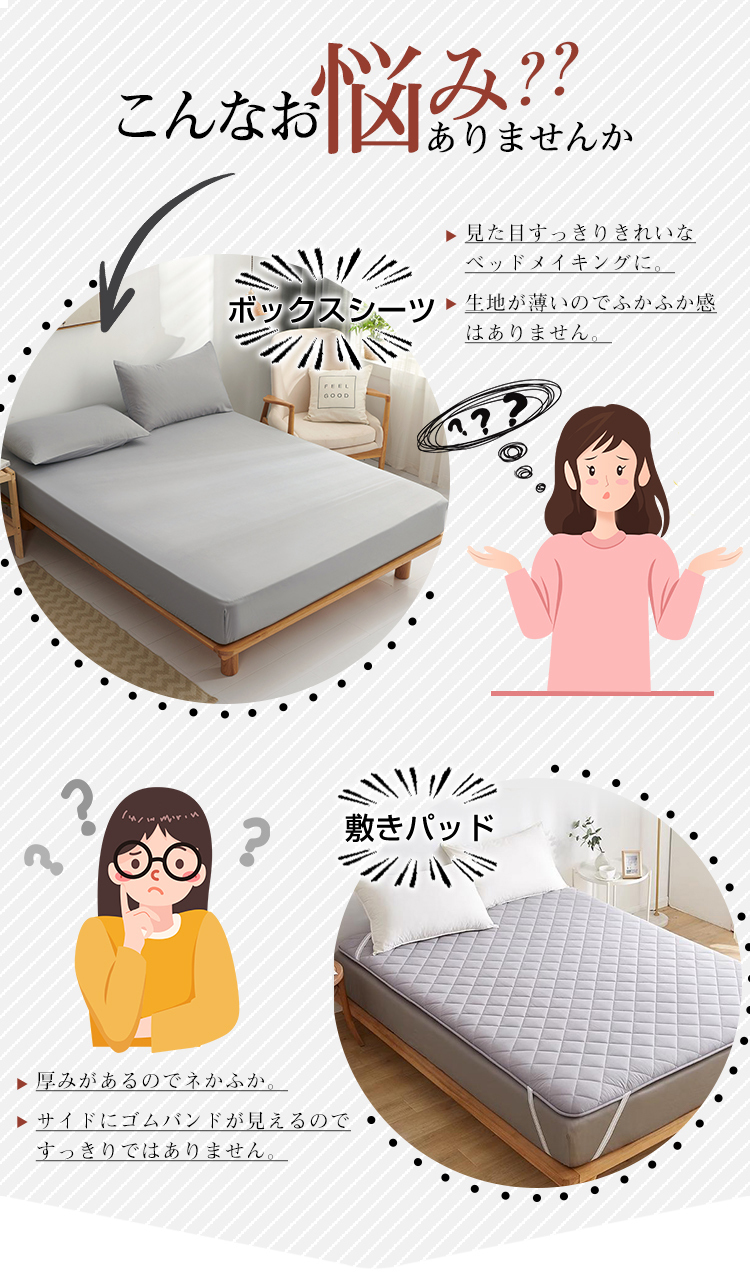 ボックスシーツ 一体型 パッド一体型ボックスシーツ マットレスカバー シングル セミダブル ダブル クイーン ピーチスキン加工 カバー 敷きパッド ベッドシーツ ベッドカバー モノトーン 洗濯 吸汗 通気 洋式 和式 ゴム付き 丸洗い可能