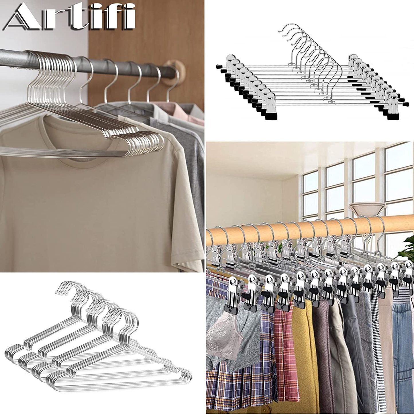 ハンガー ステンレス ステンレスハンガー 40本 ズボンハンガー 10本 ズボン スカート 跡がつかない 肩 滑らない 頑丈 錆びにくい 曲がらない スリムタイプ 省スペース 収納便利 乾湿両用 かさばらない