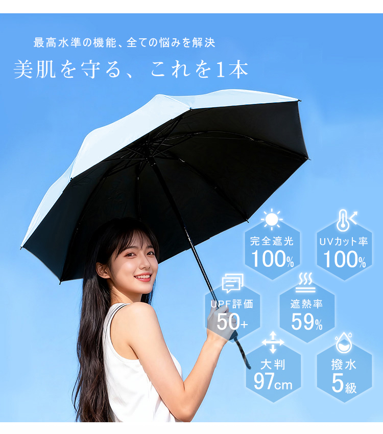 日傘 折りたたみ 形状記憶 完全遮光 晴雨兼用 傘 軽量 超軽量243g 折りたたみ傘 ワンタッチ 自動開閉 6本骨 レディース メンズ コンパクト 遮光率100% UVカット100% 遮熱率59％ UPF50+ 5級撥水 逆戻り防止 日焼け対策 ギフト 男女兼用