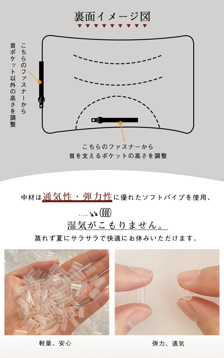 パイプ枕 低反発 まくら ストレートネック 33×53cm  40×60cm 快眠枕 低反発枕 頸椎安定型 横向き対応 パイプ 高さ調節 洗える 肩こり 首こり いびき防止 寝返り 丸洗い 横向き 仰向き 首肩フィット 補充 低い 高め 固め 通気性 プレゼント