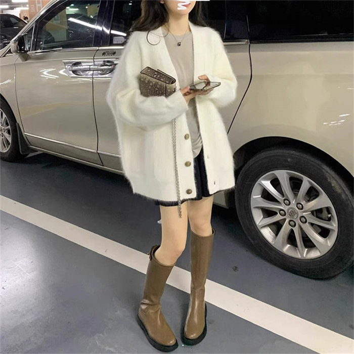 シャギーカーディガン ニット カーディガン 大きいサイズ 秋 冬 オーバーサイズ ニット カーデ レディース シャギー シャギーニット ふわふわ  毛足長め もこもこ 長袖 ニット セーター ゆったり フェミニン 着回し