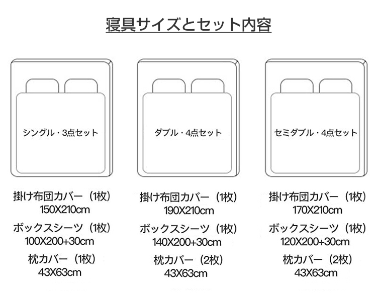 布団カバー 3点セット シングル セミダブル ダブル 3点セット 4点セット 布団カバーセット ベッドカバー カバーセット ふとんカバー シーツ 掛け布団カバー ボックスシーツ 枕カバー ベッド用 ピーチスキン加工 寝具カバー 和式