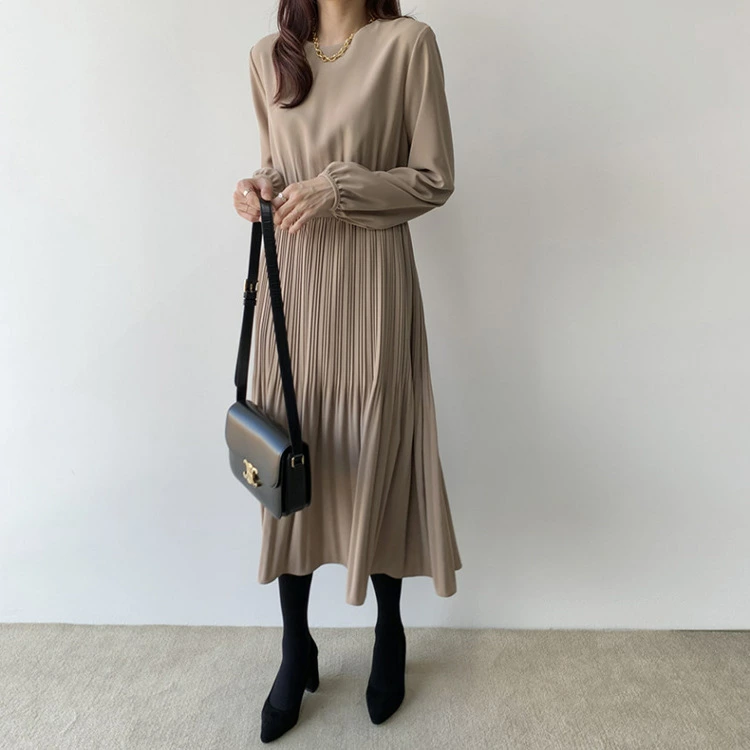 きれいめ ワンピース 黒 長袖 春 秋 レディース プリーツ ワンピース ロング ワンピース Aライン 着痩せ ミモレ丈 きれいめ プリーツ ゆったり Aラインワンピース キレイめ 大人 ミモレ丈 卒業式 入学式