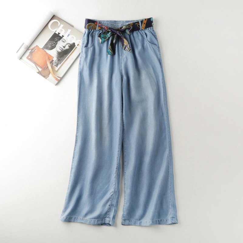デニム ワイドパンツ レディース デニムパンツ UVカット 冷感素材 接触冷感 冷感 ガウチョパンツ スカーチョ パンツ ゆるパンツ ボトムス ひんやり 薄手 春 夏 秋 ウエストゴム 無地 着痩せ 美脚 通勤 ゆったり 20代 30代 40代 50代