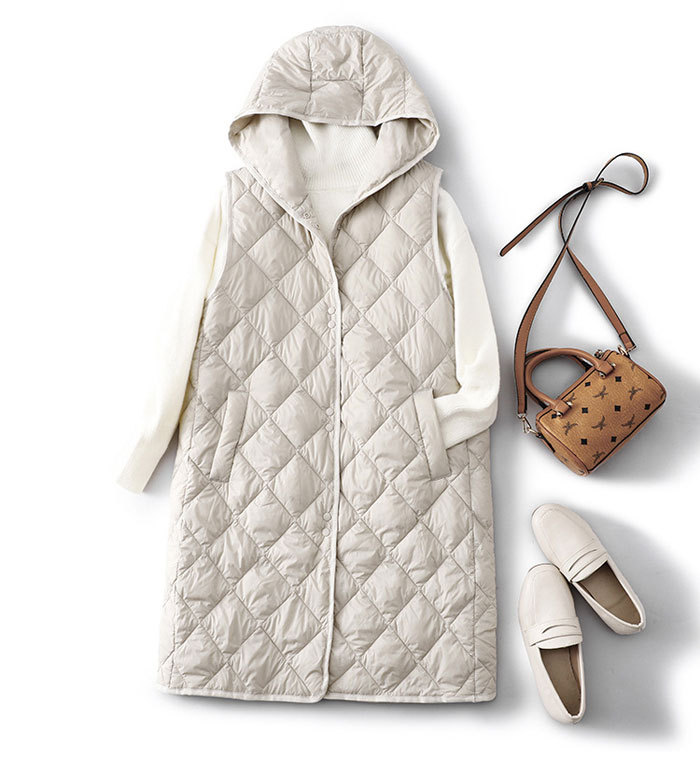 中綿ベスト ダウンベスト キルティング レディース フード付き キルティングベスト ロングジレ 大きいサイズ ジレ ジャケット ベスト 中綿 フェイクダウン