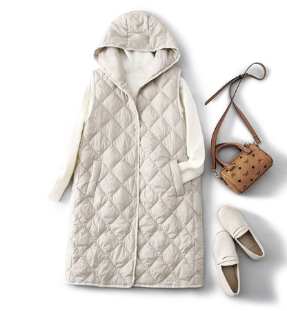 中綿ベスト ダウンベスト キルティング レディース フード付き キルティングベスト ロングジレ 大きいサイズ ジレ ジャケット ベスト 中綿 フェイクダウン