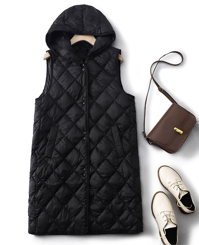 中綿ベスト ダウンベスト キルティング レディース フード付き キルティングベスト ロングジレ 大きいサイズ ジレ ジャケット ベスト 中綿 フェイクダウン