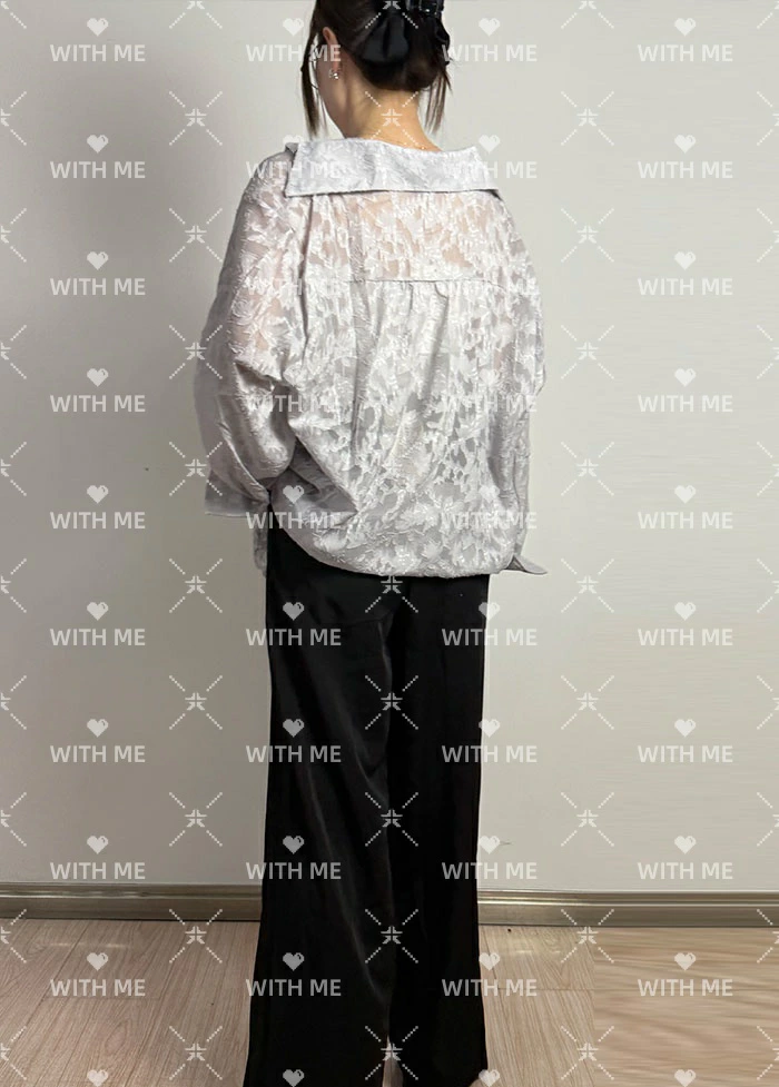 シャツ レディース ブラウス 長袖 シアーシャツ レースオケージョン トップス ジャガード生地 チュニック 薄手 オーバーシャツ ビッグサイズ 大きいサイズ 彼シャツ ロングシャツ 透け感 花柄 バルーンスリーブ カジュアル ゆったり きれいめ 夏