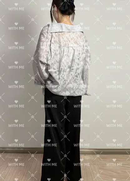 シャツ レディース ブラウス 長袖 シアーシャツ レースオケージョン トップス ジャガード生地 チュニック 薄手 オーバーシャツ ビッグサイズ 大きいサイズ 彼シャツ ロングシャツ 透け感 花柄 バルーンスリーブ カジュアル ゆったり きれいめ 夏