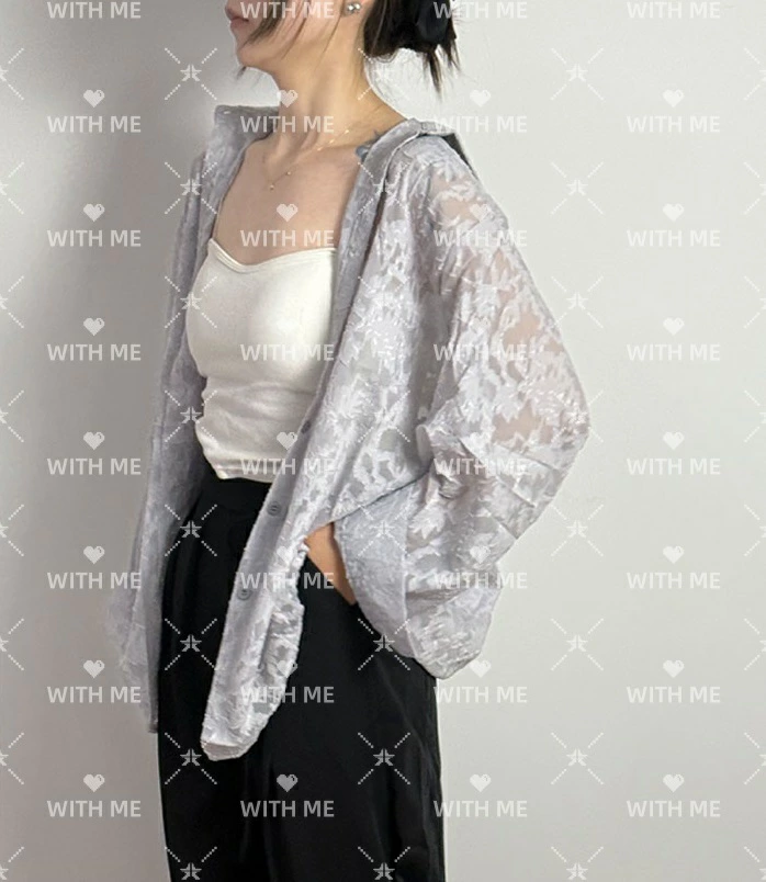 シャツ レディース ブラウス 長袖 シアーシャツ レースオケージョン トップス ジャガード生地 チュニック 薄手 オーバーシャツ ビッグサイズ 大きいサイズ 彼シャツ ロングシャツ 透け感 花柄 バルーンスリーブ カジュアル ゆったり きれいめ 夏