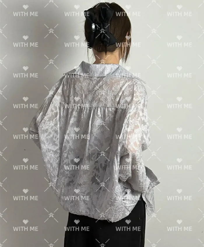 シャツ レディース ブラウス 長袖 シアーシャツ レースオケージョン トップス ジャガード生地 チュニック 薄手 オーバーシャツ ビッグサイズ 大きいサイズ 彼シャツ ロングシャツ 透け感 花柄 バルーンスリーブ カジュアル ゆったり きれいめ 夏