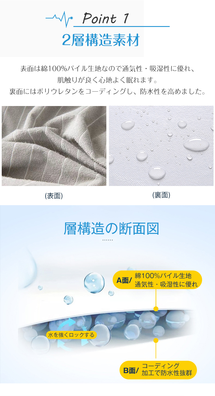 防水シーツ ボックス ボックスシーツ 防水 シングル 防水ボックスシーツ セミダブル ダブル クイーン パイル 生地 シーツ 一体型 マットレスカバー ベッドシーツ 綿100％ 介護シート おねしょシーツ マットレスプロテクター ズレ防止