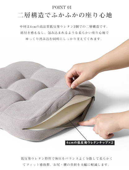 座布団 クッション フロアクッション 四角 椅子用  40×40 低反発 チェアパッド クッション シート 座る 座ぶとん 極厚 角型 厚手 分厚い コンパクト 北欧 椅子 沈まない 硬め モダン シンプル 背もたれ 子供 腰痛 体圧分散 かわいい おしゃれ