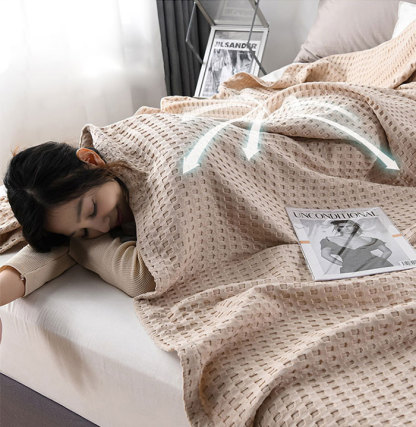 タオルケット　ワッフル　綿100%　シングル　ブランケット　150*200cm　やわらかな肌触り　エアーケット　キルトケット　春夏　秋冬　オールシーズン　吸湿速乾　抗菌　肌掛け　毛布　丸洗い可能　おしゃれ　掛けふとん　毛玉が出ない　昼寝　車用