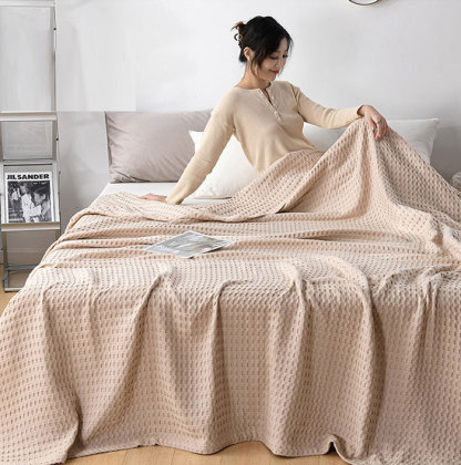 タオルケット　ワッフル　綿100%　シングル　ブランケット　150*200cm　やわらかな肌触り　エアーケット　キルトケット　春夏　秋冬　オールシーズン　吸湿速乾　抗菌　肌掛け　毛布　丸洗い可能　おしゃれ　掛けふとん　毛玉が出ない　昼寝　車用