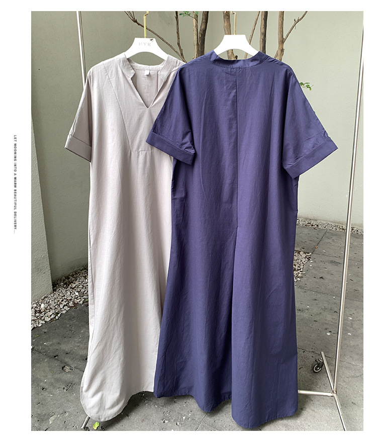 マキシワンピース 夏 レディース ワンピース マキシ丈 きれいめ 半袖 楽ちん 体型カバー ロング ワンピース 大人可愛い 綿混 麻風 森ガール リネン風ワンピース ゆったり シンプル 無地 カジュアル デイリー サイドスリット 送料無料