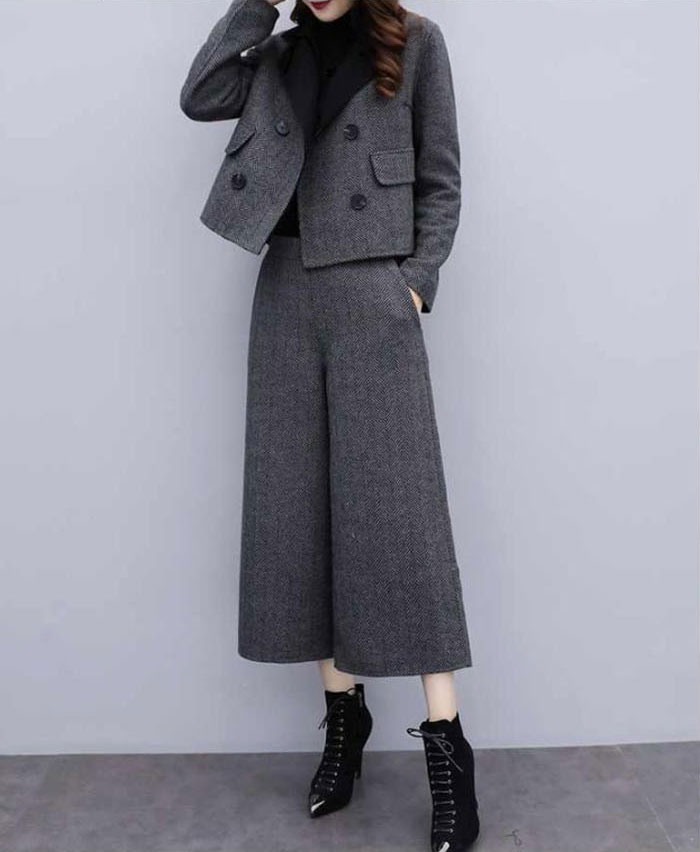パンツスーツ セットアップ ジャケット ママスーツ ツイード パンツ ワイドパンツ ロングパンツ ハイウエスト レディース スーツ 2点セット パンツドレス 大きいサイズ ゆったりシルエット カジュアル 春 通勤 上下セット 冠婚葬祭用 入学式 卒業式 結婚式 着痩せ