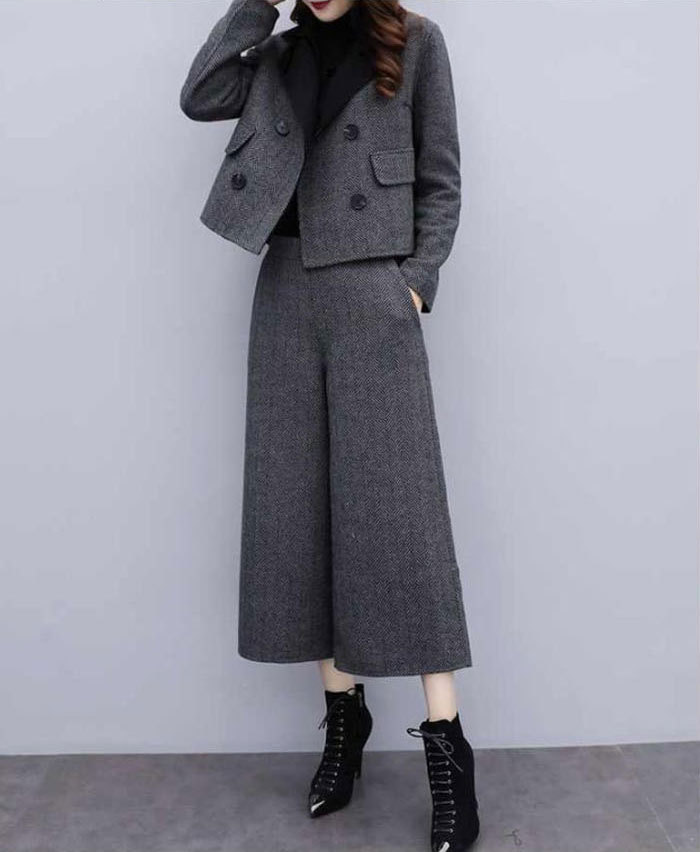 パンツスーツ セットアップ ジャケット ママスーツ ツイード パンツ ワイドパンツ ロングパンツ ハイウエスト レディース スーツ 2点セット パンツドレス 大きいサイズ ゆったりシルエット カジュアル 春 通勤 上下セット 冠婚葬祭用 入学式 卒業式 結婚式 着痩せ