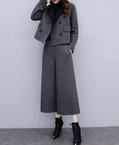 パンツスーツ セットアップ ジャケット ママスーツ ツイード パンツ ワイドパンツ ロングパンツ ハイウエスト レディース スーツ 2点セット パンツドレス 大きいサイズ ゆったりシルエット カジュアル 春 通勤 上下セット 冠婚葬祭用 入学式 卒業式 結婚式 着痩せ