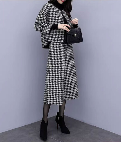 パンツスーツ セットアップ レディース ジャケット ママスーツ 千鳥格子 ツイード パンツ ワイドパンツ ロングパンツ ハイウエスト スーツ 2点セット パンツドレス 大きいサイズ ゆったりシルエット カジュアル 春 通勤 上下セット