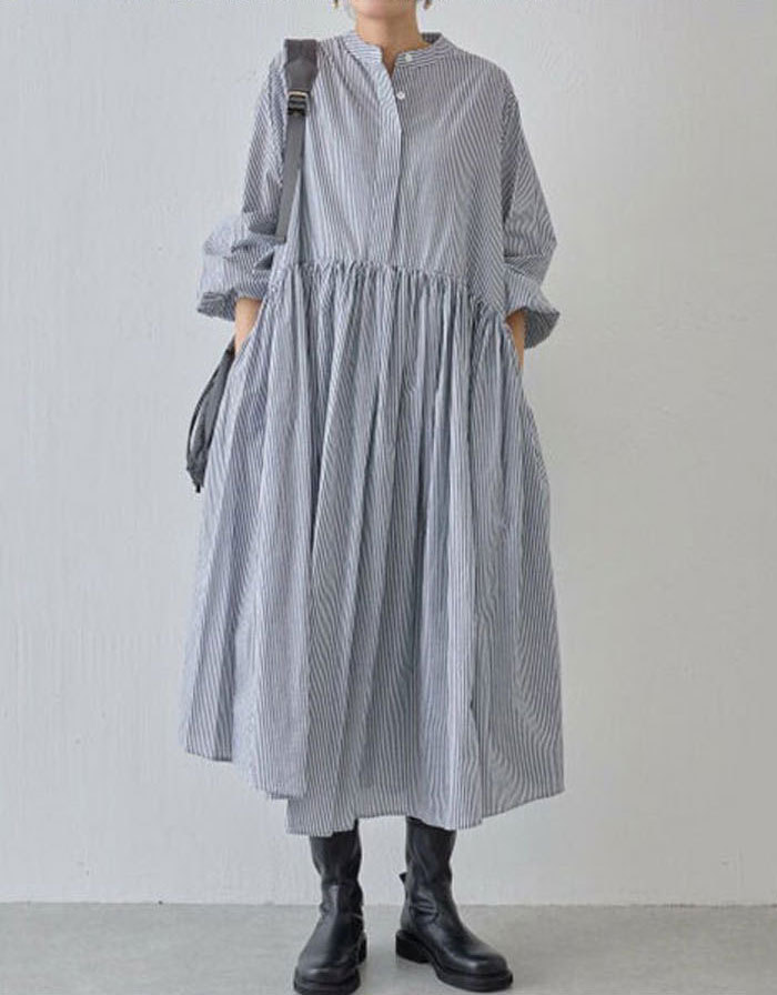 <br>シャツワンピース ワンピース レディース チェック柄 ストライプ ギャザー プリーツ 大きいサイズ ミモレワンピース 楽ちん 通勤 ゆったり 30代 40代 長袖  ゆったり 体型カバー マキシ丈 ロング丈 ロングワンピース カジュアル きれいめ