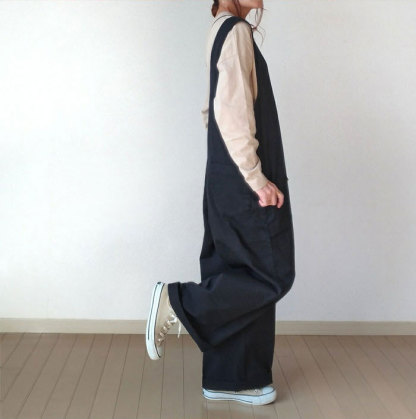 サロペット オールインワン レディース ワイドパンツ きれいめ 黒 大きめ 大きいサイズ ノースリーブ 無地 オーバーオール ロング つなぎ ワイド シンプル ポケット Ｖネック 楽ちん カジュアル 体型カバー 春夏 マタニティ きれいめ ゆったり 大人可愛い 送料無料