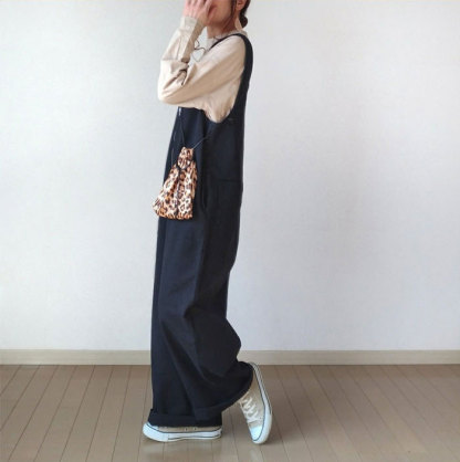 サロペット オールインワン レディース ワイドパンツ きれいめ 黒 大きめ 大きいサイズ ノースリーブ 無地 オーバーオール ロング つなぎ ワイド シンプル ポケット Ｖネック 楽ちん カジュアル 体型カバー 春夏 マタニティ きれいめ ゆったり 大人可愛い 送料無料