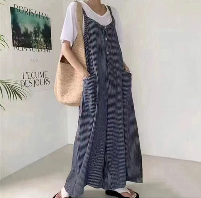 サロペット オールインワン レディース ワイドパンツ きれいめ 黒 大きめ 大きいサイズ ノースリーブ チェック柄 ストライプ オーバーオール ロング ワイド シンプル ポケット Ｖネック 楽ちん カジュアル 体型カバー 春夏 きれいめ ゆったり 送料無料
