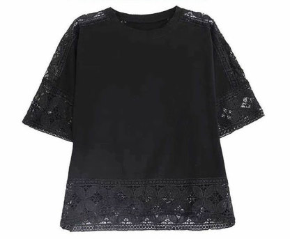 ブラウス レディース シャツ tシャツ ビッグシルエット 透かし編み トップス 体型カバー 着痩せ 大きいサイズ 楽ゆる クルーネック オーバーサイズ 五分袖 チュニック きれいめ オフィス ゆったり 黒 春 夏