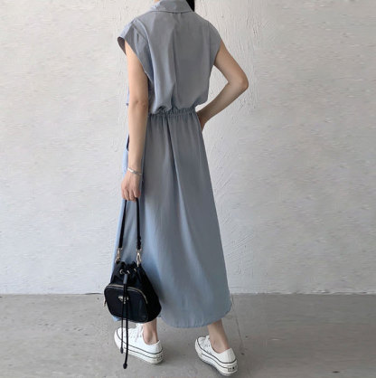 ミモレ丈ワンピース 夏 レディース ワンピース マキシ丈 ミモレ丈 襟付き きれいめ ノースリーブ シャツワンピース 楽ちん 体型カバー ロング 上品 フレンチスリーブ 大人可愛い 綿混 ゆったり シンプル 無地 カジュアル デイリー 送料無料