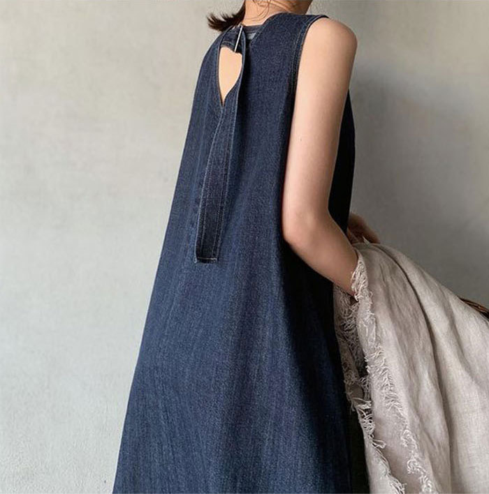 ワンピース 夏 レディース ノースリーブワンピース フレア袖ワンピース デニム フレア袖 ノースリーブ Vネック ロングワンピース マキシワンピース マキシ丈 Aライン ゆったり 半袖 体型カバー 大きいサイズ シンプル おしゃれ きれいめ 20 30 40 50代
