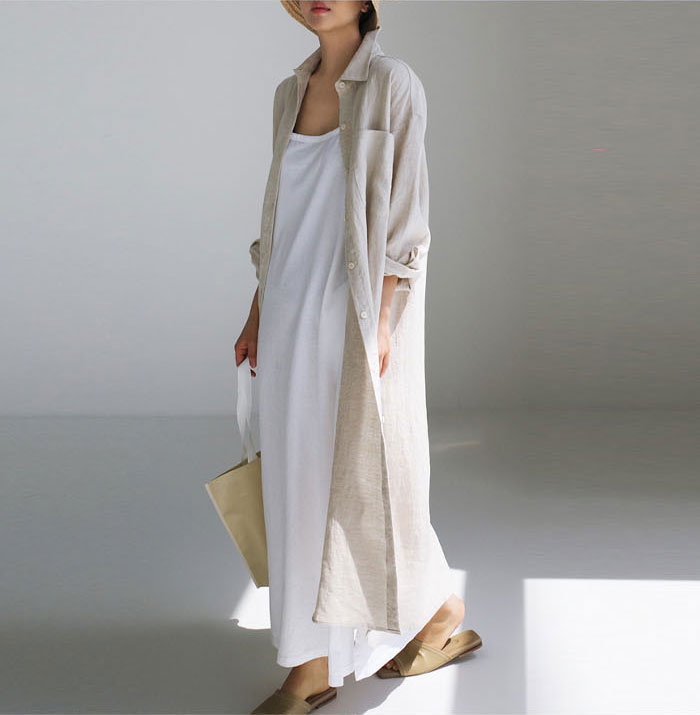 ロングシャツワンピース シャツワンピース 長袖 レディース 綿麻 大きいサイズ 立ち襟 マキシワンピース ゆったり 30代 40代 Vネック 無地 ゆったり スリット 体型カバー ロング丈 ロングワンピース カジュアル きれいめ 可愛い 大人 オシャレ 送料無料
