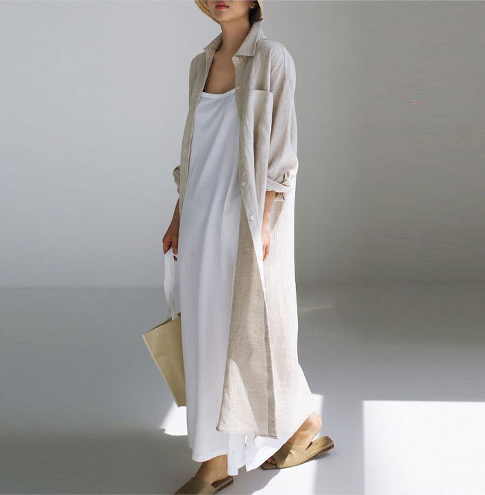 ロングシャツワンピース シャツワンピース 長袖 レディース 綿麻 大きいサイズ 立ち襟 マキシワンピース ゆったり 30代 40代 Vネック 無地 ゆったり スリット 体型カバー ロング丈 ロングワンピース カジュアル きれいめ 可愛い 大人 オシャレ 送料無料