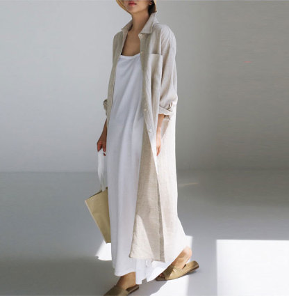 ロングシャツワンピース シャツワンピース 長袖 レディース 綿麻 大きいサイズ 立ち襟 マキシワンピース ゆったり 30代 40代 Vネック 無地 ゆったり スリット 体型カバー ロング丈 ロングワンピース カジュアル きれいめ 可愛い 大人 オシャレ 送料無料