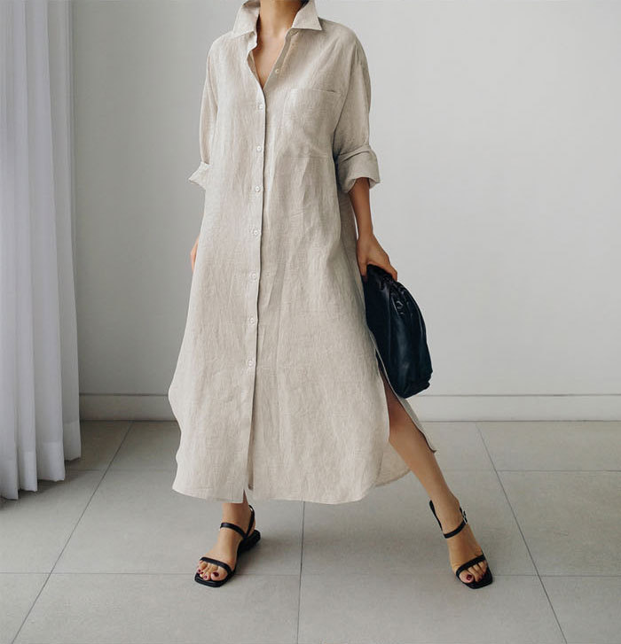 ロングシャツワンピース シャツワンピース 長袖 レディース 綿麻 大きいサイズ 立ち襟 マキシワンピース ゆったり 30代 40代 Vネック 無地 ゆったり スリット 体型カバー ロング丈 ロングワンピース カジュアル きれいめ 可愛い 大人 オシャレ 送料無料