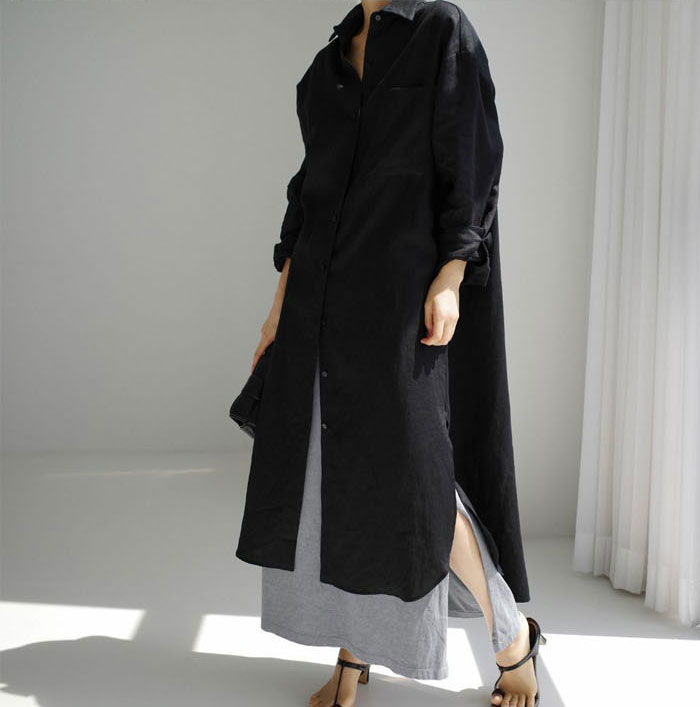 ロングシャツワンピース シャツワンピース 長袖 レディース 綿麻 大きいサイズ 立ち襟 マキシワンピース ゆったり 30代 40代 Vネック 無地 ゆったり スリット 体型カバー ロング丈 ロングワンピース カジュアル きれいめ 可愛い 大人 オシャレ 送料無料