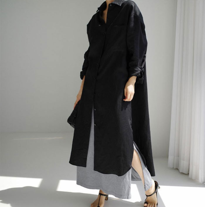 ロングシャツワンピース シャツワンピース 長袖 レディース 綿麻 大きいサイズ 立ち襟 マキシワンピース ゆったり 30代 40代 Vネック 無地 ゆったり スリット 体型カバー ロング丈 ロングワンピース カジュアル きれいめ 可愛い 大人 オシャレ 送料無料