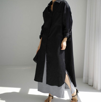 ロングシャツワンピース シャツワンピース 長袖 レディース 綿麻 大きいサイズ 立ち襟 マキシワンピース ゆったり 30代 40代 Vネック 無地 ゆったり スリット 体型カバー ロング丈 ロングワンピース カジュアル きれいめ 可愛い 大人 オシャレ 送料無料