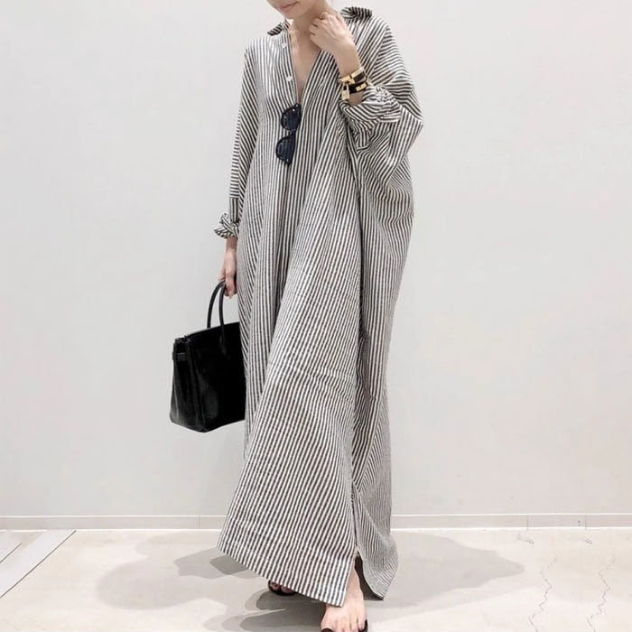 シャツワンピース 大きいサイズ 長袖 綿麻 ロングシャツ ワンピース レディース 春 夏 マキシワンピース シャツワンピ ボーダーシャツワンピース ロング丈 おしゃれ ゆったり カジュアル きれいめ スリット入り ストライプ 薄手 送料無料