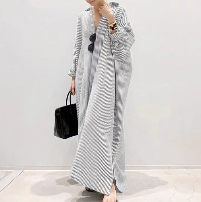 シャツワンピース 大きいサイズ 長袖 綿麻 ロングシャツ ワンピース レディース 春 夏 マキシワンピース シャツワンピ ボーダーシャツワンピース ロング丈 おしゃれ ゆったり カジュアル きれいめ スリット入り ストライプ 薄手 送料無料