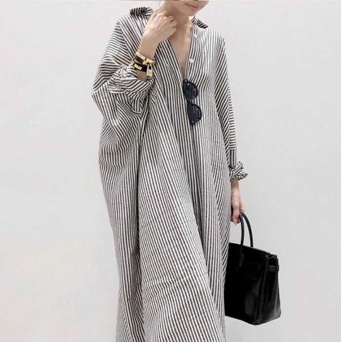シャツワンピース 大きいサイズ 長袖 綿麻 ロングシャツ ワンピース レディース 春 夏 マキシワンピース シャツワンピ ボーダーシャツワンピース ロング丈 おしゃれ ゆったり カジュアル きれいめ スリット入り ストライプ 薄手 送料無料