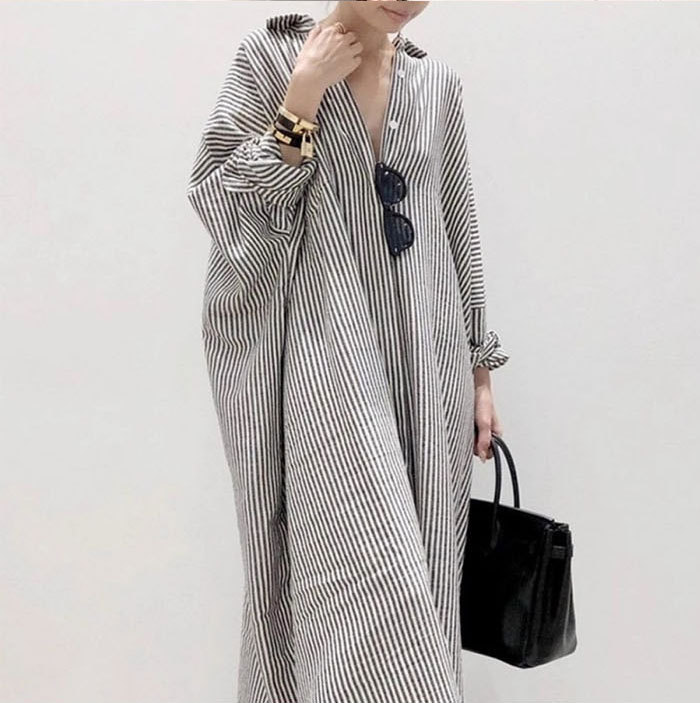 シャツワンピース 大きいサイズ 長袖 綿麻 ロングシャツ ワンピース レディース 春 夏 マキシワンピース シャツワンピ ボーダーシャツワンピース ロング丈 おしゃれ ゆったり カジュアル きれいめ スリット入り ストライプ 薄手 送料無料