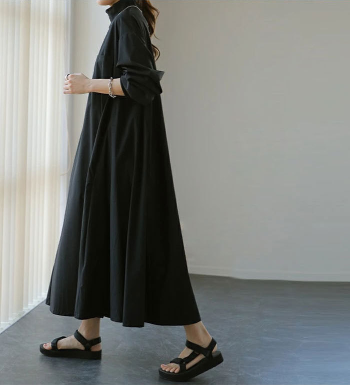 シャツワンピース 秋 きれいめ 大きいサイズ 長袖 ハイネック ロングシャツ ワンピース レディース 春 夏 マキシワンピース シャツワンピ ボーダーシャツワンピース ロング丈 おしゃれ ゆったり カジュアル きれいめ 無地 薄手 送料無料