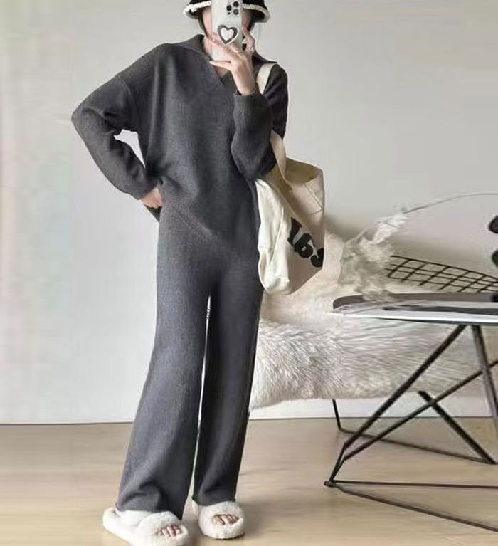 セットアップ パンツスーツ レディース 2点セット ニット 長袖 パーカー フード付き ワイドパンツ 春秋冬 ロング パンツ 上下セット 高級感 大きいサイズ 着痩せ 体型カバー カジュアル きれいめ 無地 通勤 OL オフィス